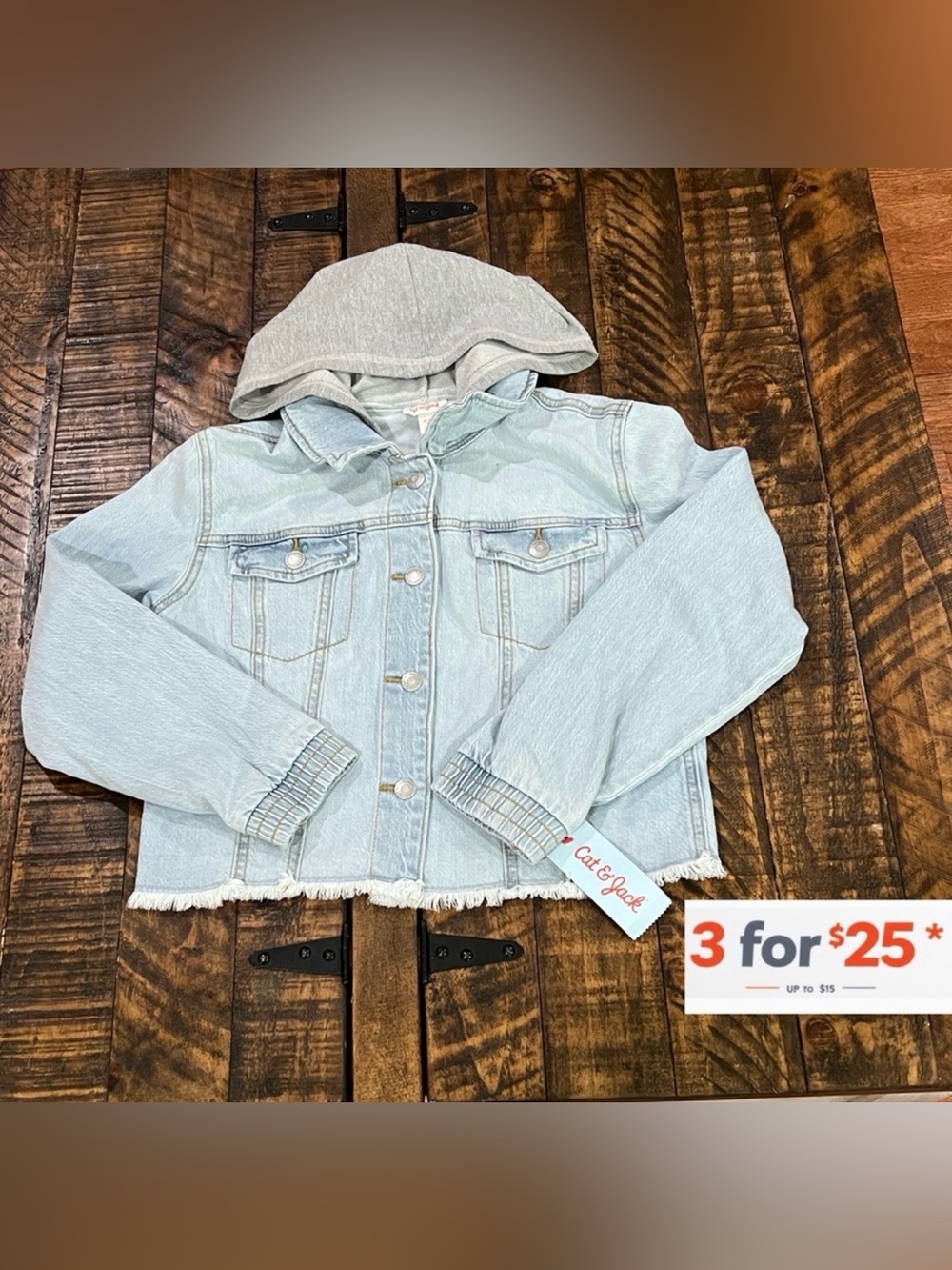 Cat & Jack Light Blue Denim Jean Jacket with Gray Hood